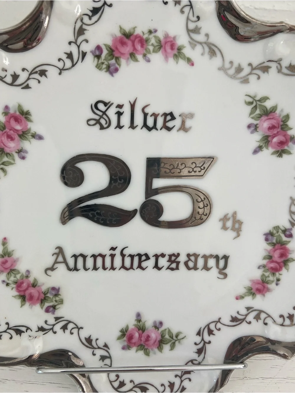 Norcrest Fine China Vintage Old-Style Silver 25th Anniversary Plate